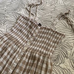 Aerie smocked gingham midi dress